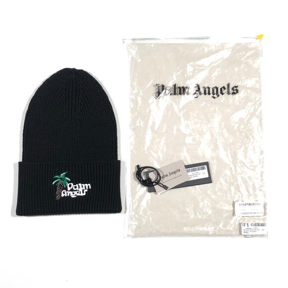 Palm Angels SKETCHY Logo Embroidered Knit Long Beanie Black One Size B28 - Picture 1 of 4